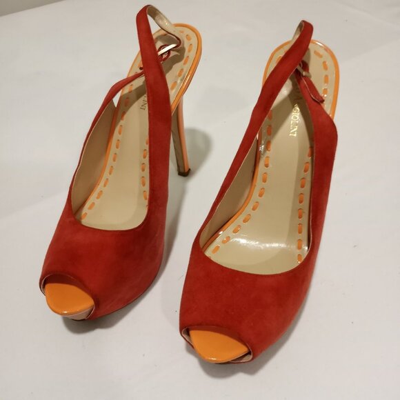ENZO ANGIOLINI PLATFORM PUMPS IN TWO TONE ORANGE SUEDE WOMENS SIZE 10M - Picture 1 of 10